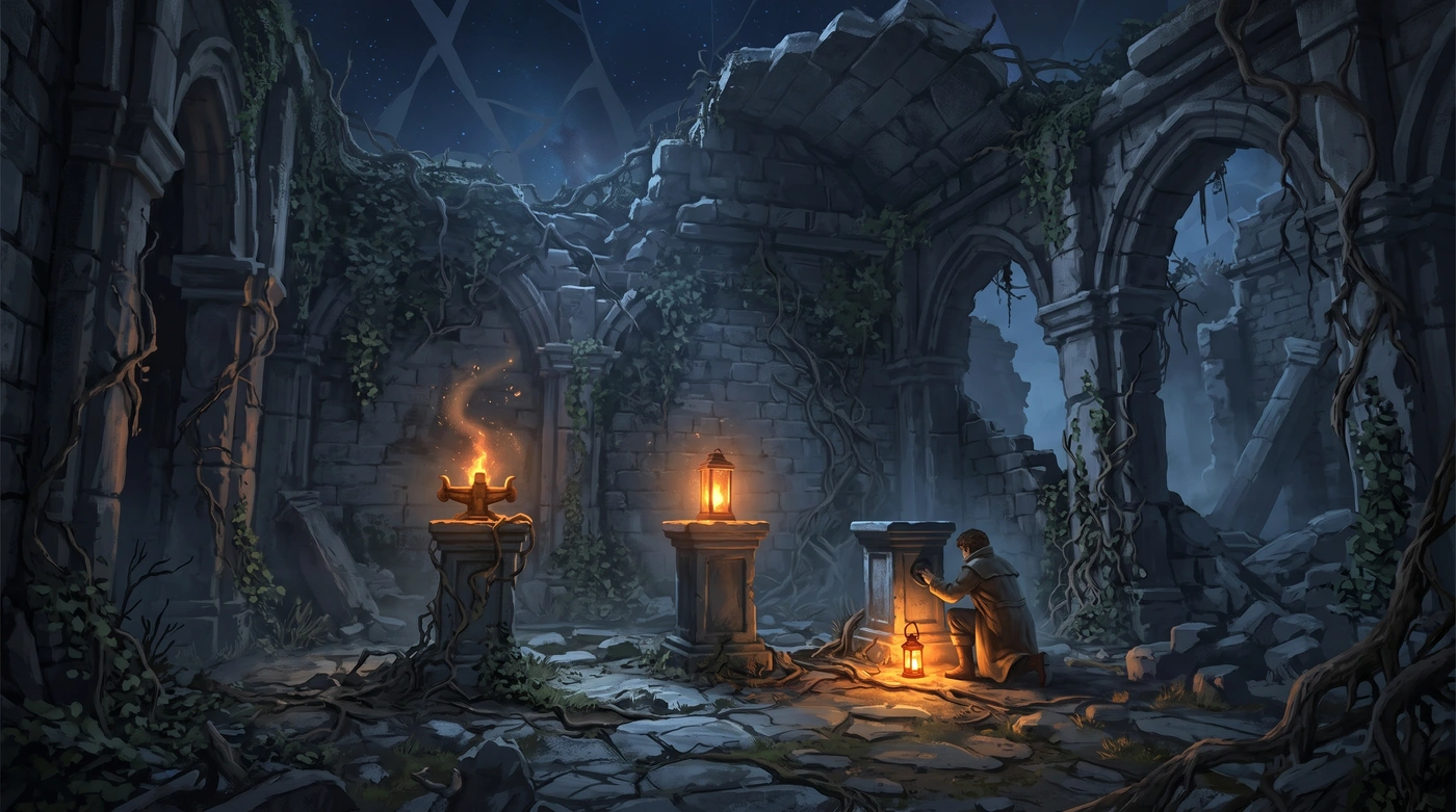 A lantern puzzle at the stone shrine